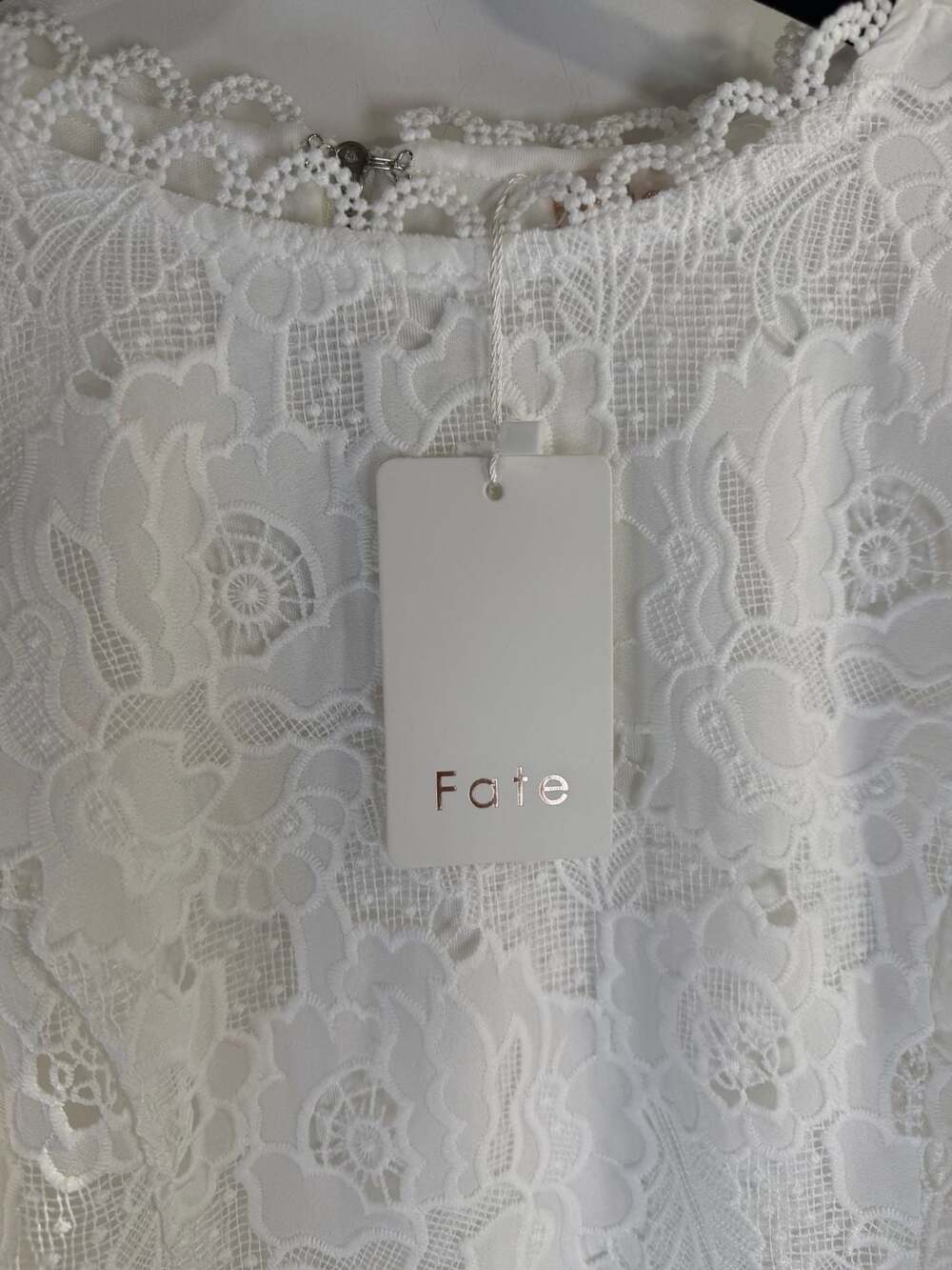 Fate White Floral Lace Puff 3/4 Sleeve Mini Dress NWT Size Small - Picture 5 of 10